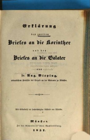 Exegetisches Handbuch zu den Briefen des Apostels Paulus, 2,1. Erklärung des zweiten Briefes an die Korinther und des Briefes an die Galater