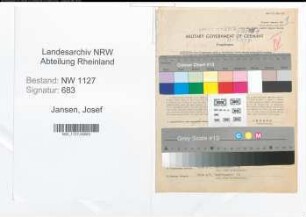 Entnazifizierung Josef Jansen , geb. 25.04.1899 (Bezirkszollkommissar)