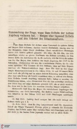 5: Untersuchung der Frage, wann Hans Holbein der Aeltere Augsburg verlassen hat : einiges über Sigmund Holbein und den Urheber des Sebastiansaltares