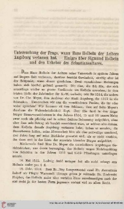 5: Untersuchung der Frage, wann Hans Holbein der Aeltere Augsburg verlassen hat : einiges über Sigmund Holbein und den Urheber des Sebastiansaltares