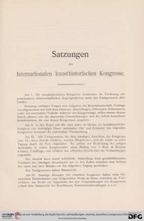 Satzungen der Internationalen kunsthistorischen Kongresse