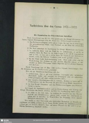 Nachrichten über den Cursus 1871-1872