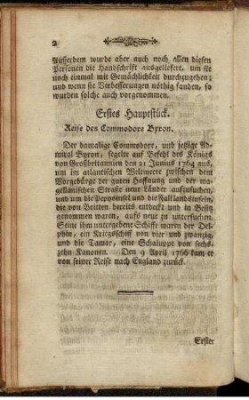 Erstes Hauptstück. Reise des Commodore Byron.