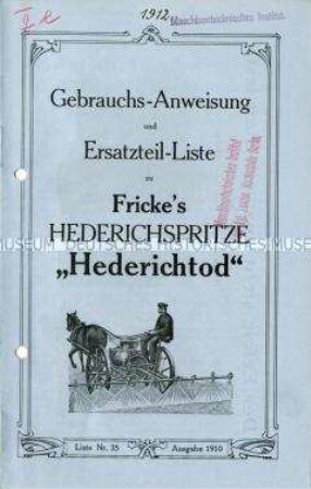 Gebrauchsanweisung und Ersatzteilliste für Hederichspritzen