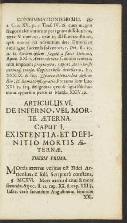 Articulus VI[I]. De Inferno, Vel Morte Aeterna.