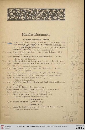 Handzeichnungen (Nr. 1298- 1419)