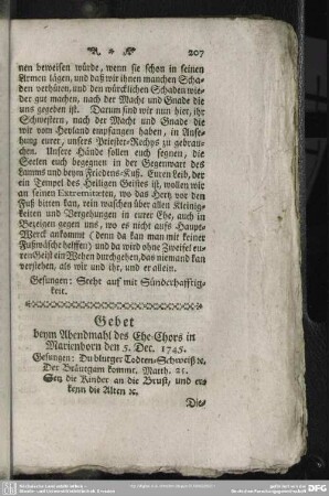 Gebet beym Abendmahl des Ehe-Chors in Marienborn den 5. Dec. 1745