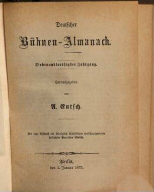 Deutscher Bühnenalmanach. 37, 37. 1873