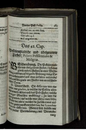 Das 42. Cap. Pestilentzialische und übelgeartete Fieber/ Febres Pestilentiales & Malignae.