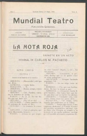 1914000300: La nota roja : sainete en un acto