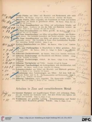 Arbeiten in Zinn und verschiedenem Metall (Nr. 194-208)