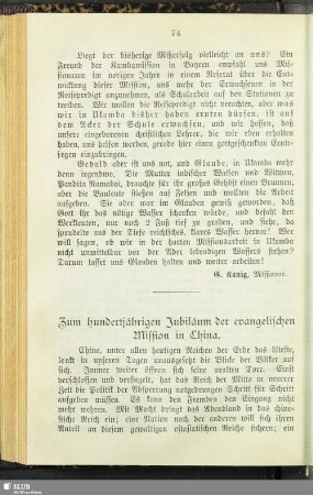 Zum hundertjährigen Jubiläum der evangelischen Mission in China