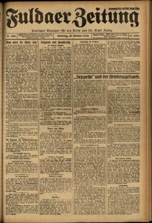 Erste Ausgabe vom Samstag, den 18. Oktober 1924.
