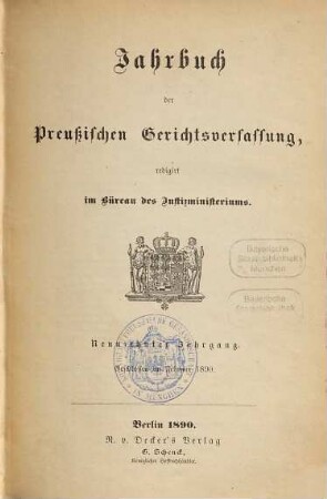Jahrbuch der preussischen Gerichtsverfassung. 19. 1890