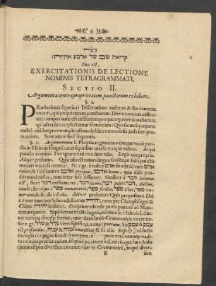 [...] Hoc est, Exercitationis De Lectione Nominis Tetragrammati, Sectio II.