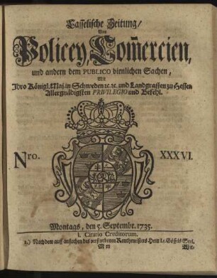 Nro. XXXVI, Montags, den 5. Septembr 1735