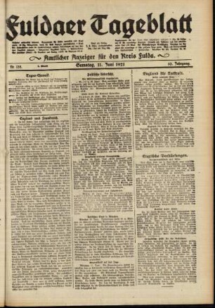 Erste Ausgabe vom Samstag, den 11. Juni 1921.