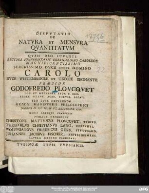 Dispvtatio De Natvra Et Mensvra Qvantitatvm