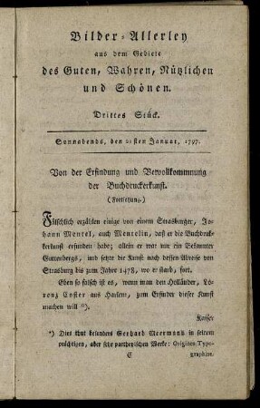 Drittes Stück. Sonnabends, den 21sten Januar 1797