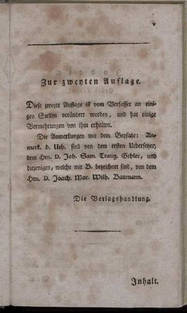 Zur zweyten Auflage.