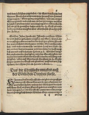 Das die Christliche einigkeit auß der Götlichen Dreyheit fliesse.