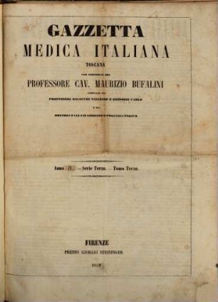 Gazzetta medica italiana : federativa toscana, 3 = 9. 1857