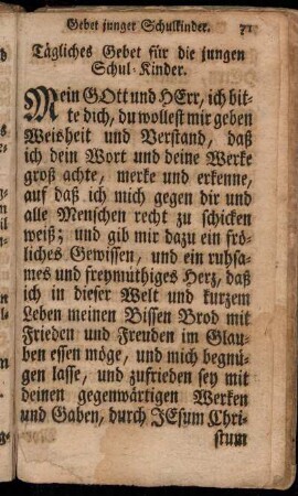 Tägliches Gebet für die jungen Schul-Kinder.