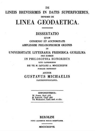 De lineis brevissimis in datis superficiebus, imprimis de linea geodaetica