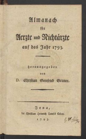 1793: Almanach für Aerzte und Nichtaerzte
