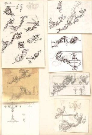Gmelin, Leopold; Sammlung Gmelin: Handzeichnungen - Folio 8 - verschiedene Hängelampen (Details)