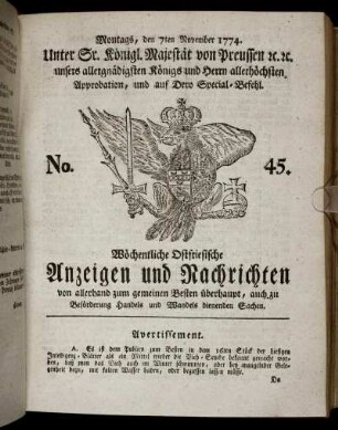 No. 45. Montags, den 7ten November 1774