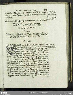 Die XVI. Hochzeitpredig. Ex Gen.c.41.v.45