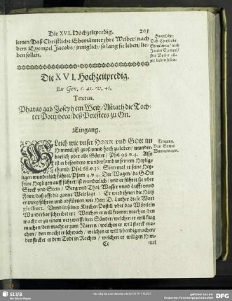 Die XVI. Hochzeitpredig. Ex Gen.c.41.v.45