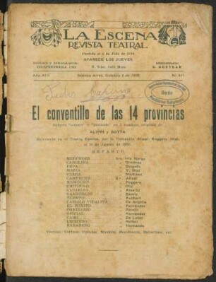 El conventillo de las 14 provincias : sainete "sonoro" y "parlante" en 3 cuadros