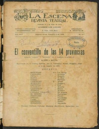 El conventillo de las 14 provincias : sainete &quot;sonoro&quot; y &quot;parlante&quot; en 3 cuadros
