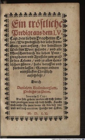 Ein tröstliche Predigt aus dem LV. Cap. des lieben Propheten Esaie