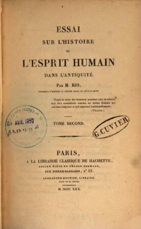 Essai sur l'histoire de l'esprit humain dans l'antiquité, 2