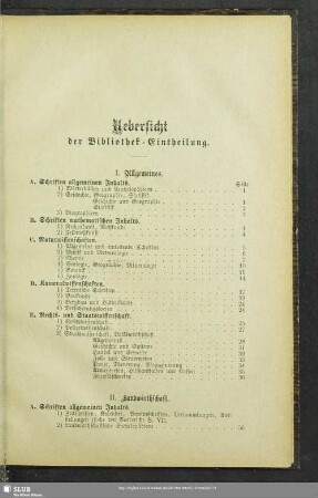 Uebersicht der Bibliothek-Eintheilung