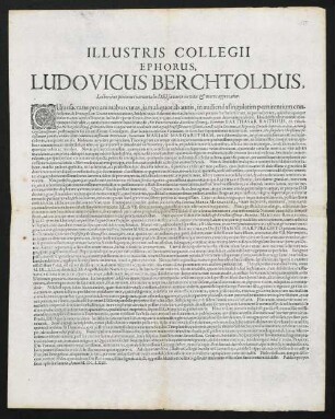 Illustris Collegii Ephorus, Ludovicus Berchtoldus, Lectoribus perennes immortalis Dei favores in vita & morte apprecatur