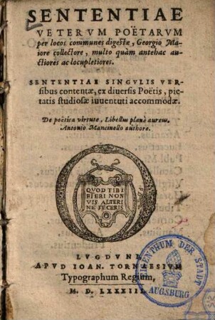 Sententiae veterum poetarum per locos communes digestae