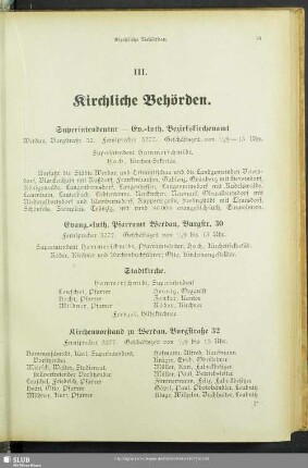III. Behördenverzeichnis : III. Kirchliche Behörden