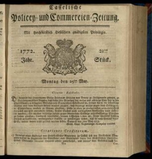 21tes Stueck, Montag den 25ten May 1772