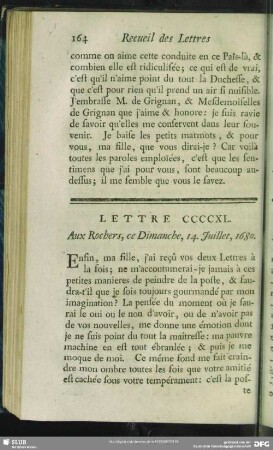 Lettre CCCCXL. Aux Rochers, ce Dimanche, 14. Juillet, 1680