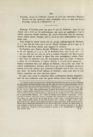 Ptolémée, auteur de l' optique traduite en latin par Ammiratus Eugenius Siculus sur une traduction arabe incomplète, est-il méme que Claude Ptolémée, auteur de l' Almageste?