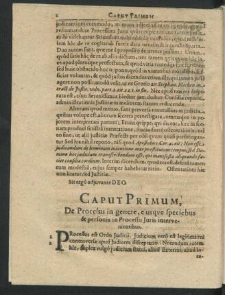 Caput Primum, De Processu in genere, eiusque speciebus & peronis in Processu Iuris intervenientibus.