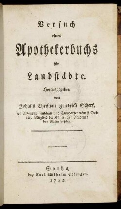 Versuch eines Apothekerbuchs für Landstädte