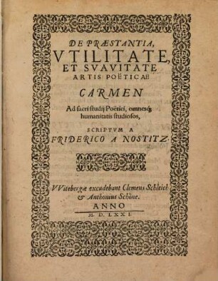 De praestantia, utilitate, et suavitate artis poëticae carmen