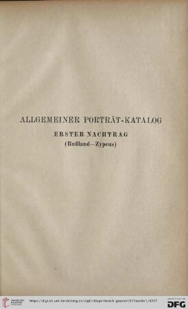 Allgemeiner Porträt-Katalog. Erster Nachtrag (Rußland-Zypeus)