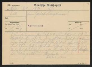 Brief von Victor Hahn an Gerhart Hauptmann