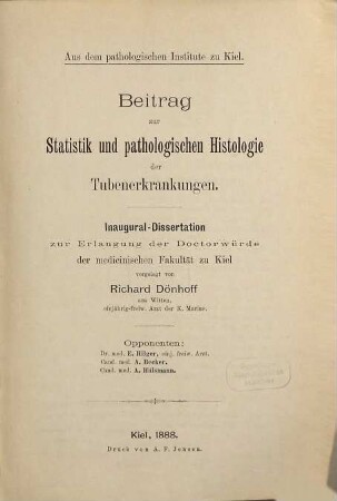 Beitrag zur Statistik und pathologischen Histologie der Tubenerkrankungen